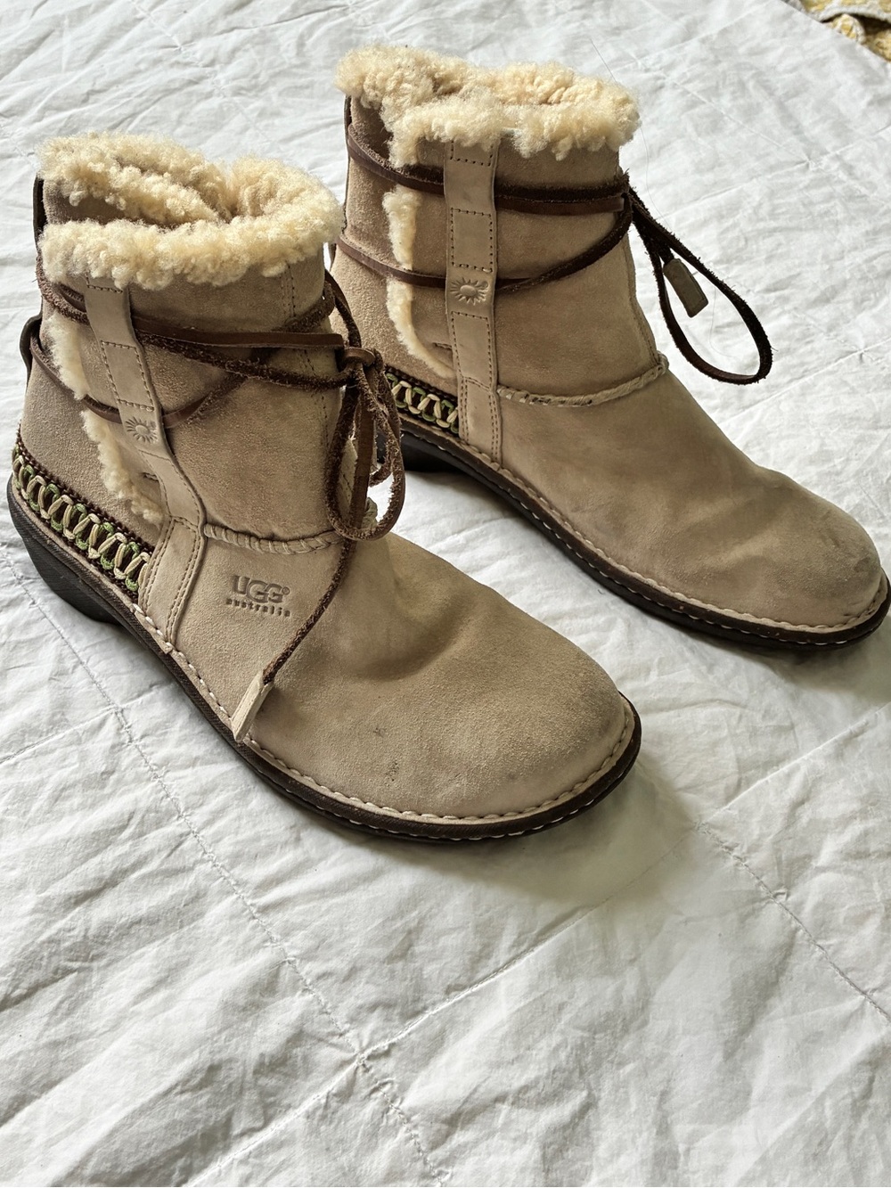 UGG Australia Vintage Shearling Lace-Up Ankle Boots Tan Size 9 - Picture 3 of 10